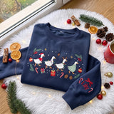 Embroidered Christmas Geese Sweatshirt, Custom Sleeve Name Cute Christmas Goose Shirt, Festive Holiday Gift Vintage Family Crewneck