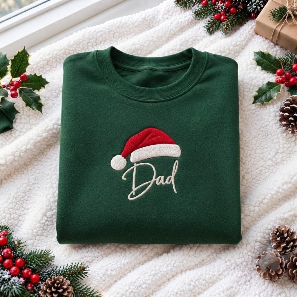Matching Family Christmas Embroidered Sweatshirt, Santa Hat Mom Dad Sister Crewneck