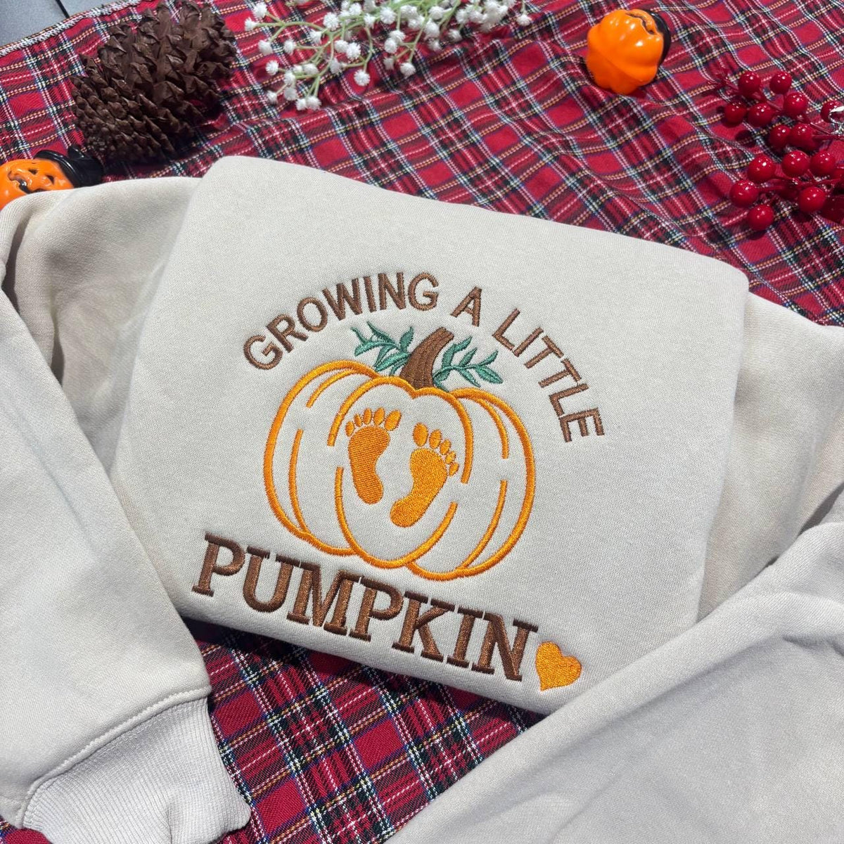 Growing A Little Pumpkin Embroidered Sweatshirt, Pregnancy Announcement Fall Crewneck