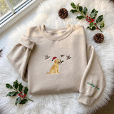 Christmas Hunting Dog Embroidered Sweatshirt, Golden Retriever Duck Sleeve Crewneck