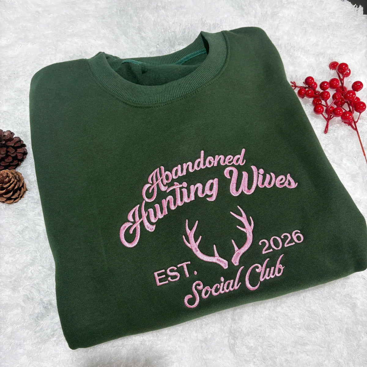 Abandoned Hunting Wives Social Club Sweatshirt, Antler Sleeve Embroidered Crewneck