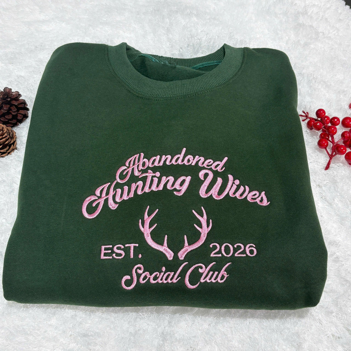 Abandoned Hunting Wives Social Club Sweatshirt, Antler Sleeve Embroidered Crewneck