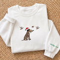 Christmas Hunting Dog Embroidered Sweatshirt, Pointer Duck Hunting Sleeve Crewneck