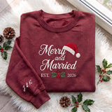 Merry and Married Christmas Sweatshirt, Custom Sleeve Initials Est Year Crewneck