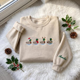 Christmas Mallard Duck Embroidered Sweatshirt, Custom Sleeve Name Winter Holiday Crewneck