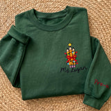 Christmas Teacher Pencil Tree Sweatshirt, Custom Sleeve Grade Embroidered Crewneck