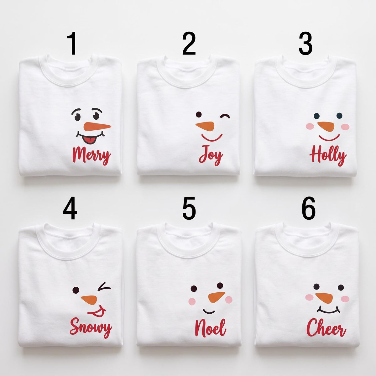Snowman Face Christmas Embroidered Sweatshirt, Custom Name Family Matching Crewneck