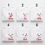Snowman Face Christmas Embroidered Sweatshirt, Custom Name Family Matching Crewneck
