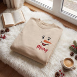 Snowman Face Christmas Embroidered Sweatshirt, Custom Name Family Matching Crewneck