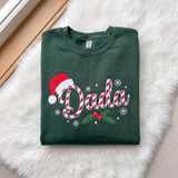 Candy Cane Christmas Embroidered Sweatshirt, Custom Name Santa Hat Family Crewneck