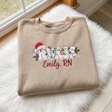 Christmas Nurse Embroidered Sweatshirt, Custom Name RN Xmas Tree Lights Crewneck
