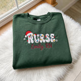 Christmas Nurse Embroidered Sweatshirt, Custom Name RN Xmas Tree Lights Crewneck
