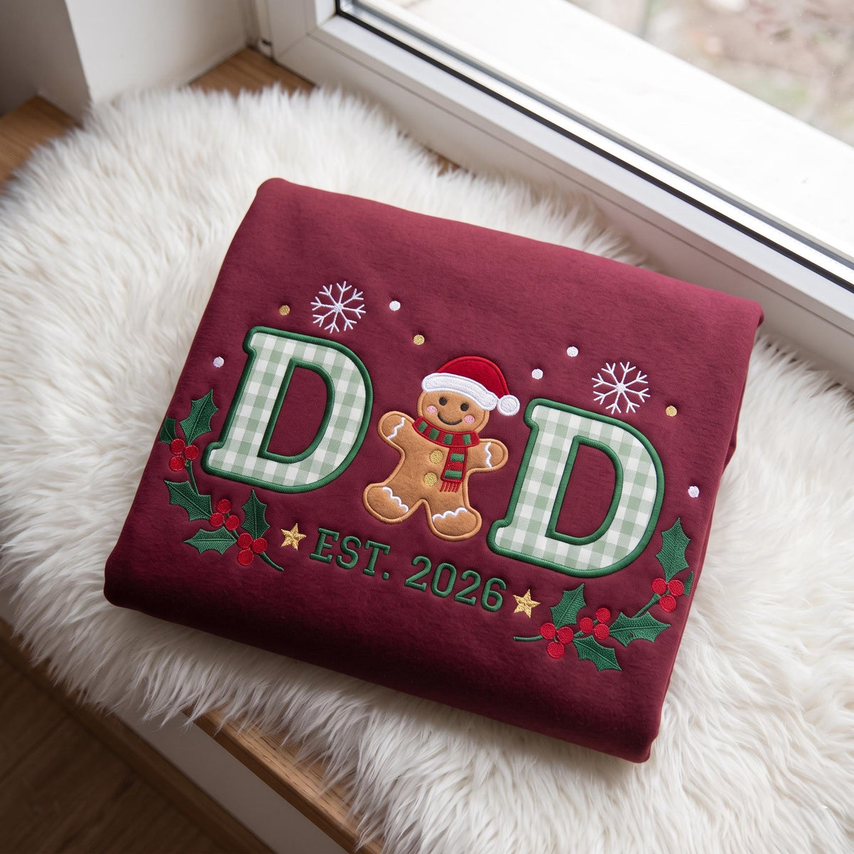 Gingham Mom Dad Christmas Sweatshirt, Custom Gingerbread Established Year Crewneck