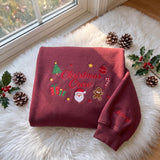 Christmas Crew Embroidered Sweatshirt, Custom Sleeve Name Santa Gingerbread Xmas Crewneck