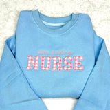 Custom Embroidered Labor and Delivery Nurse Sweatshirt, Custom L and D Nurse Shirt, Coquette Gingham Nurse Crewneck, Future LND Nurse Gift