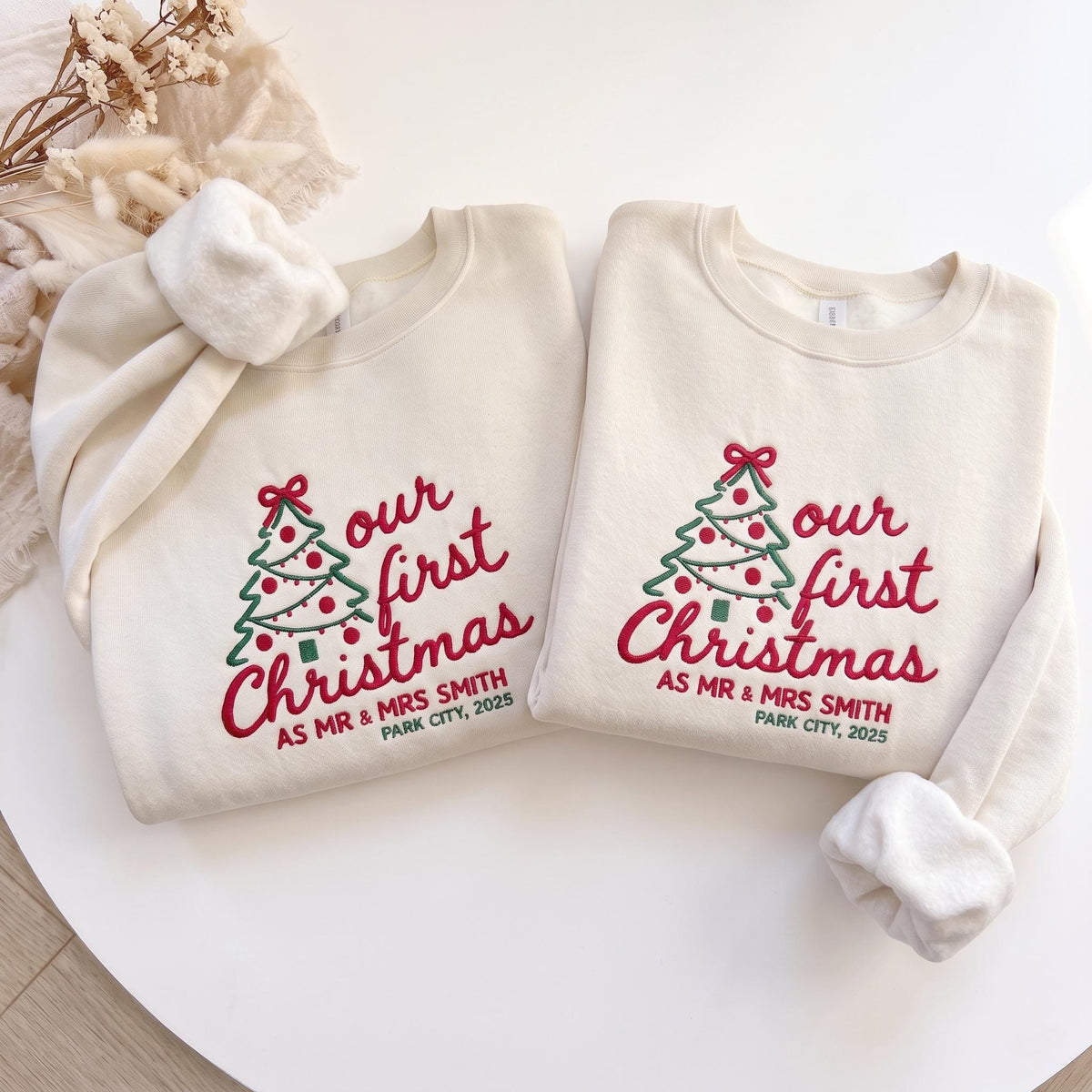 Our First Christmas As Mr & Mrs Sweatshirt, Custom Couple Last Name Embroidered Crewneck