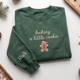 Baking A Little Cookie Sweatshirt, Custom Sleeve Initials Pregnancy Christmas Crewneck
