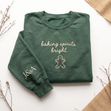 Cookie Crew Baking Spirits Bright Sweatshirt, Custom Sleeve Initials Xmas Crewneck