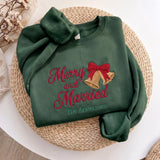 Merry and Married Embroidered Sweatshirt, Custom Last Name Wedding Bells Xmas Crewneck