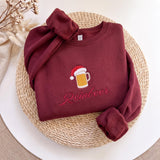 Winedeer Reinbeer Christmas Sweatshirt, Funny Couple Wine Beer Embroidered Crewneck
