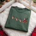 Mallard Duck Santa Sleigh Sweatshirt, Vintage Flying Ducks Embroidered Xmas Crewneck