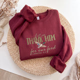 Thank Him For Our Food Sweatshirt, Christian Mallard Duck Genesis Embroidered Crewneck