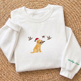 Christmas Hunting Dog Embroidered Sweatshirt, Golden Retriever Duck Sleeve Crewneck