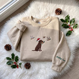 Christmas Hunting Dog Embroidered Sweatshirt, Chocolate Lab Duck Hunting Sleeve Crewneck