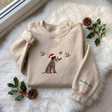 Christmas Hunting Dog Embroidered Sweatshirt, Pointer Duck Hunting Sleeve Crewneck