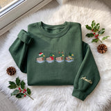 Christmas Mallard Duck Embroidered Sweatshirt, Custom Sleeve Name Winter Holiday Crewneck