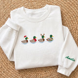 Christmas Mallard Duck Embroidered Sweatshirt, Custom Sleeve Name Winter Holiday Crewneck