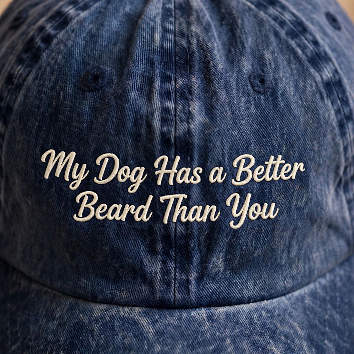 Custom Embroidered My Dog Has a Better Beard Than You Hat – Funny Affenpinscher Baseball Cap, Washed Cotton Gift