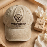 Custom Embroidered Affenpinscher Est Year Hat – Monkey Dog Face Baseball Cap, Washed Cotton Gift for Affenpinscher Lovers