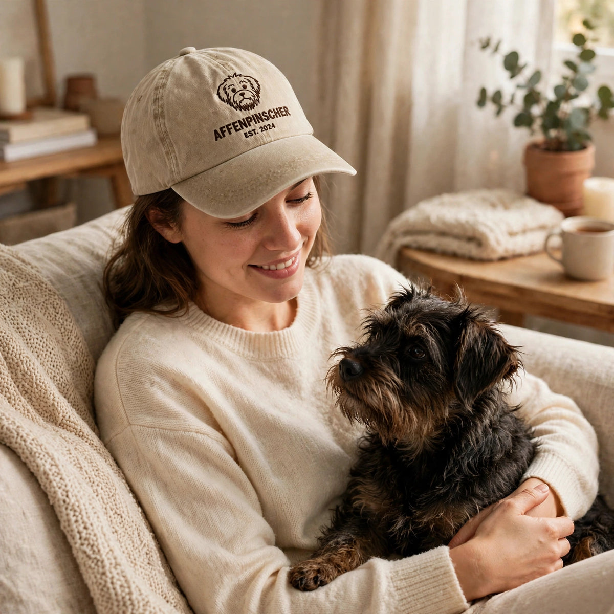 Custom Embroidered Affenpinscher Est Year Hat – Monkey Dog Face Baseball Cap, Washed Cotton Gift for Affenpinscher Lovers