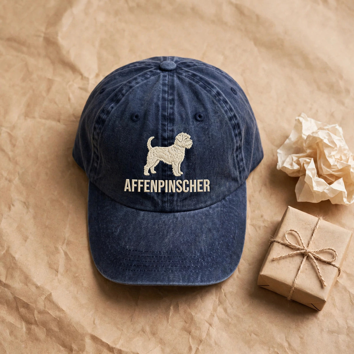 Custom Embroidered Affenpinscher Standing Silhouette Hat – Monkey Dog Baseball Cap, Washed Cotton Gift for Affenpinscher Lovers