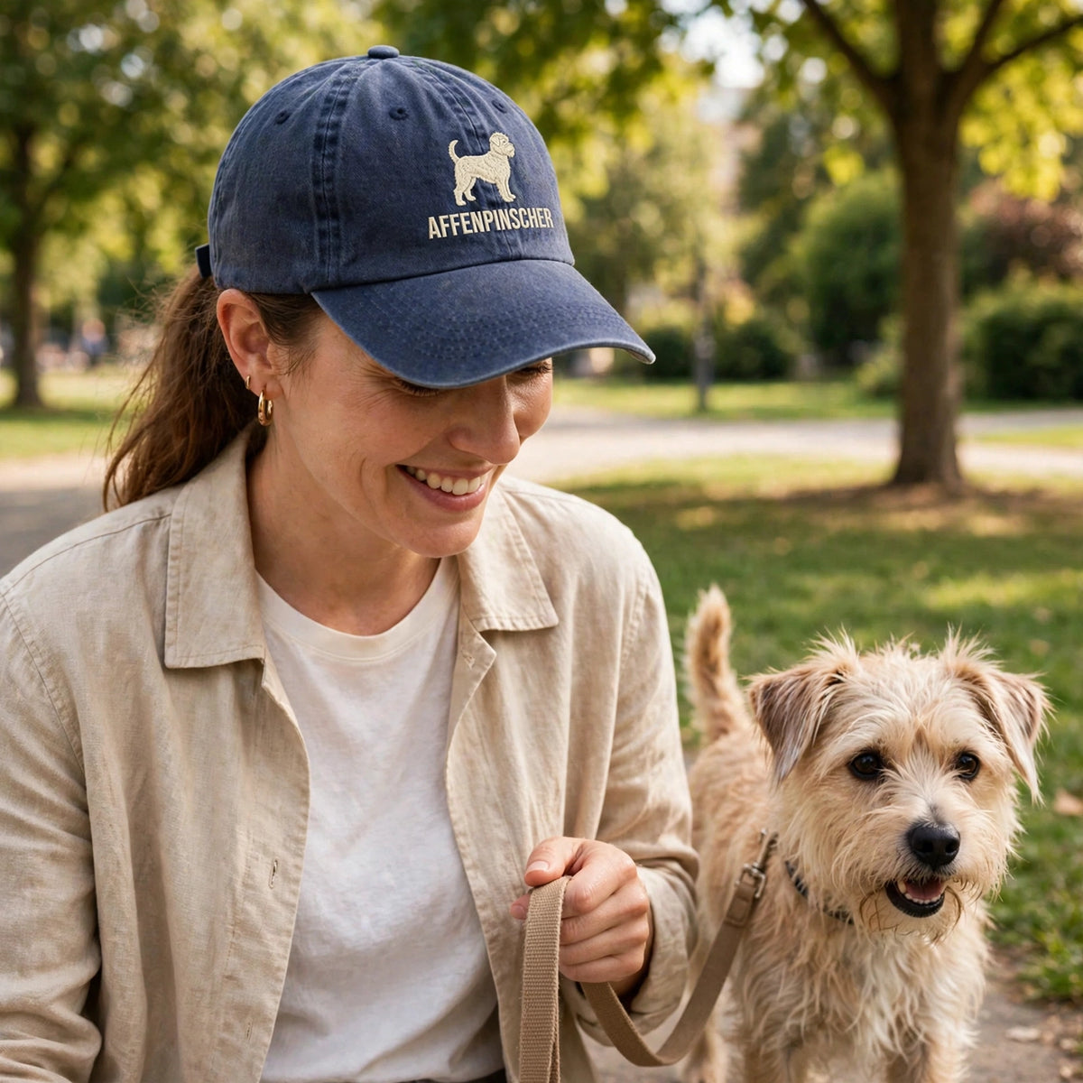 Custom Embroidered Affenpinscher Standing Silhouette Hat – Monkey Dog Baseball Cap, Washed Cotton Gift for Affenpinscher Lovers