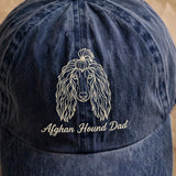 Custom Embroidered Afghan Hound Dad Hat – Elegant Sighthound Face Baseball Cap, Washed Cotton Gift for Dog Dads