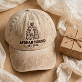 Custom Embroidered Afghan Hound Est Year Hat – Elegant Sighthound Face Baseball Cap, Washed Cotton Gift for Afghan Hound Lovers