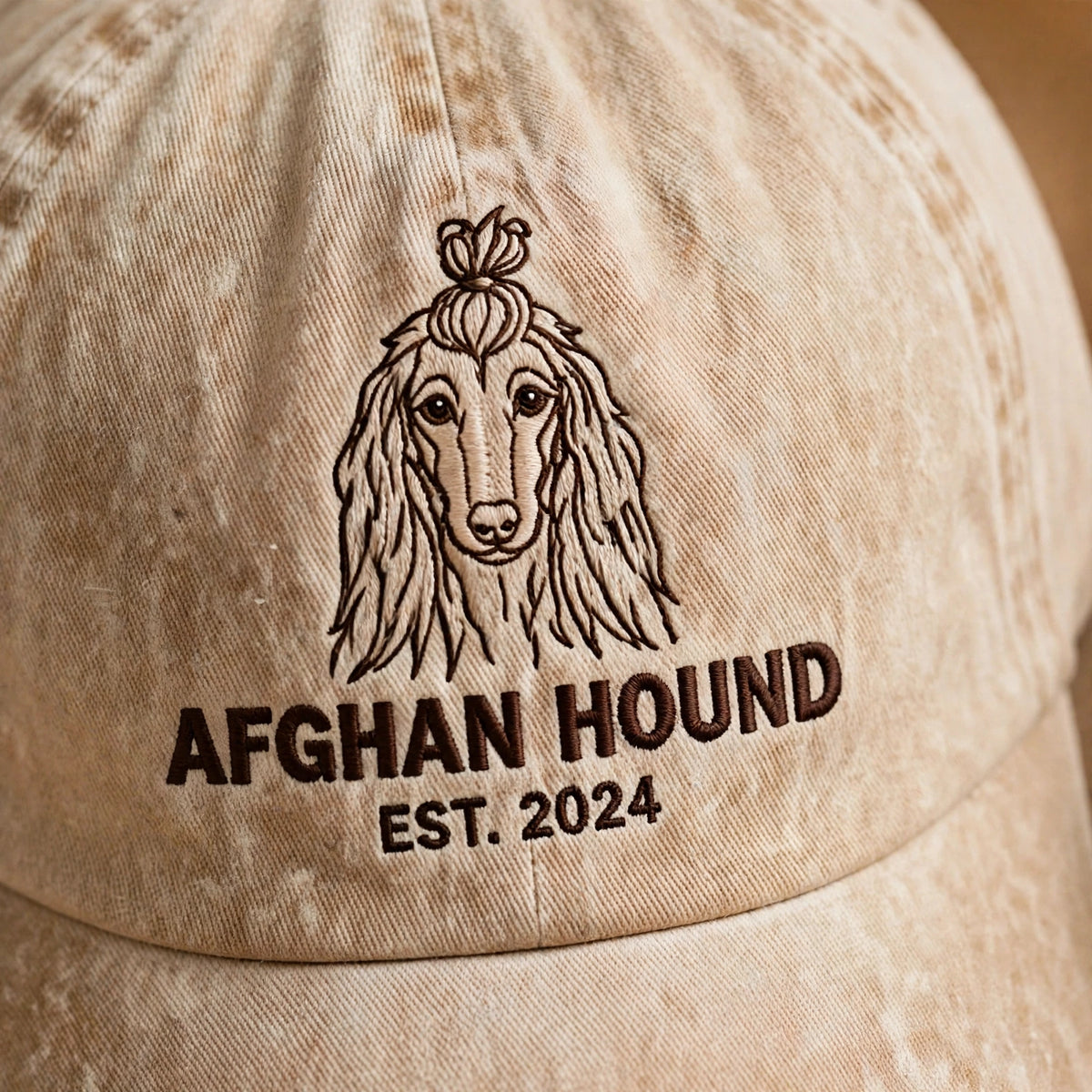 Custom Embroidered Afghan Hound Est Year Hat – Elegant Sighthound Face Baseball Cap, Washed Cotton Gift for Afghan Hound Lovers