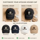 Custom Embroidered Afghan Hound Paw Hat – Elegant Sighthound Paw Baseball Cap, Washed Cotton Gift for Afghan Hound Lovers