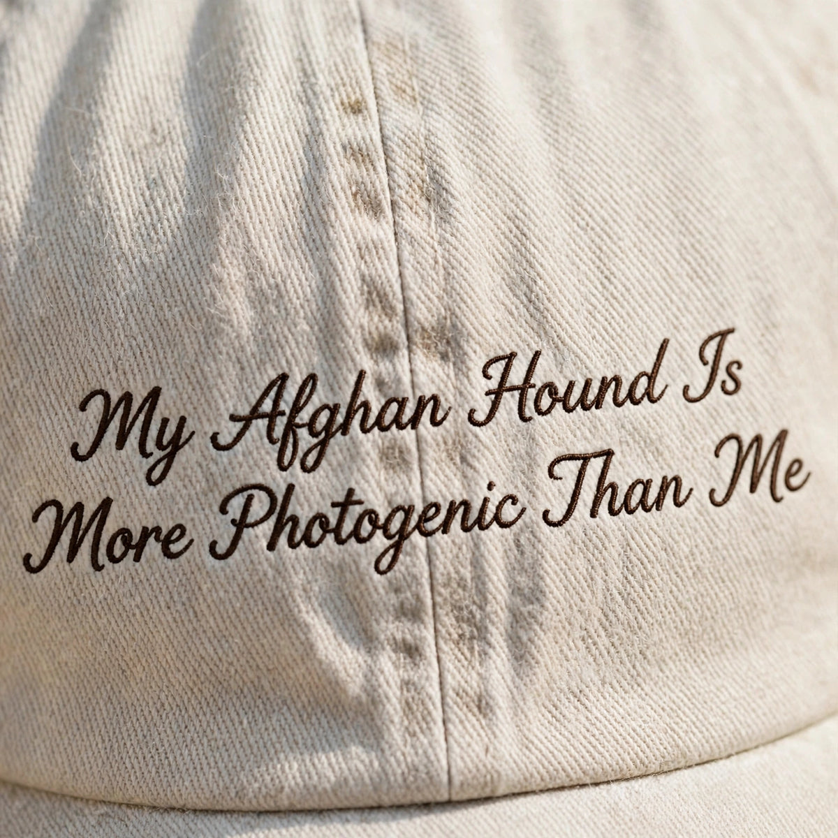 Custom Embroidered My Afghan Hound Is More Photogenic Than Me Hat – Funny Sighthound Baseball Cap, Washed Cotton Gift