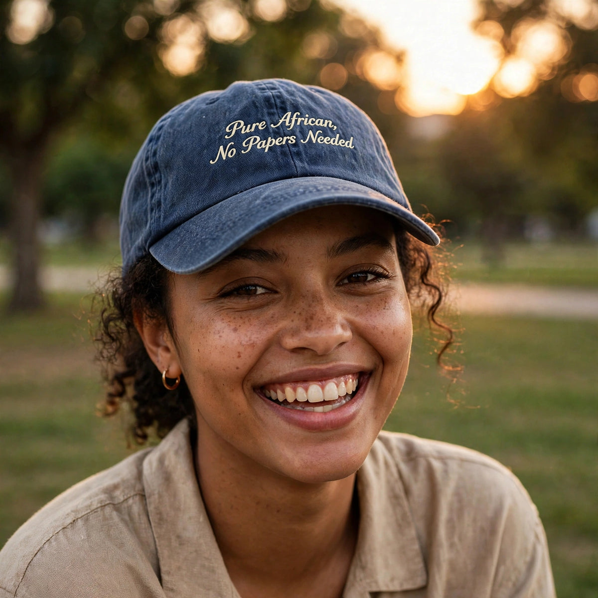Custom Embroidered Pure African No Papers Needed Hat – Funny South African Landrace Baseball Cap, Washed Cotton Gift