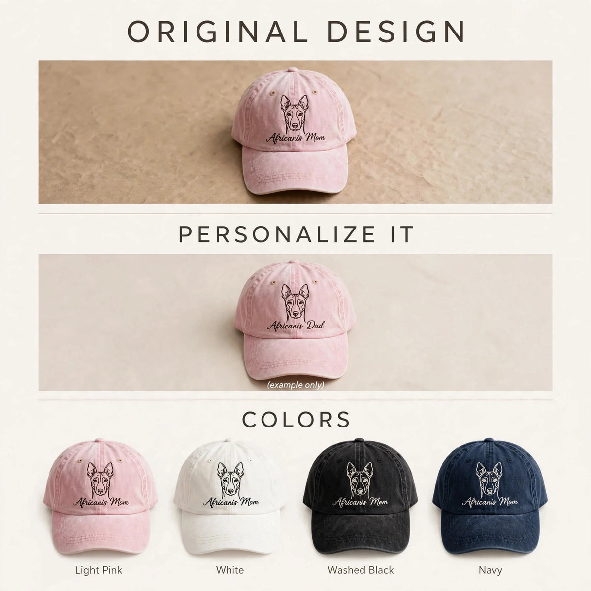 Custom Embroidered Africanis Mom Hat – Athletic South African Landrace Face Baseball Cap, Washed Cotton Gift for Dog Moms