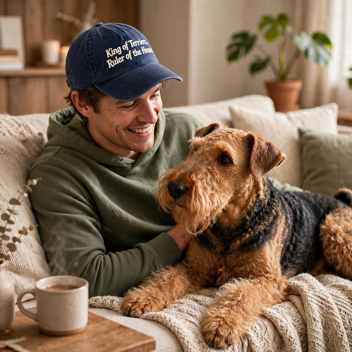 Custom Embroidered King of Terriers Hat – Funny Airedale Terrier Baseball Cap, Washed Cotton Gift for Terrier Lovers