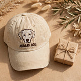 Custom Embroidered Akbash Dog Hat – White Turkish Livestock Guardian Baseball Cap, Washed Cotton Gift for Dog Lovers