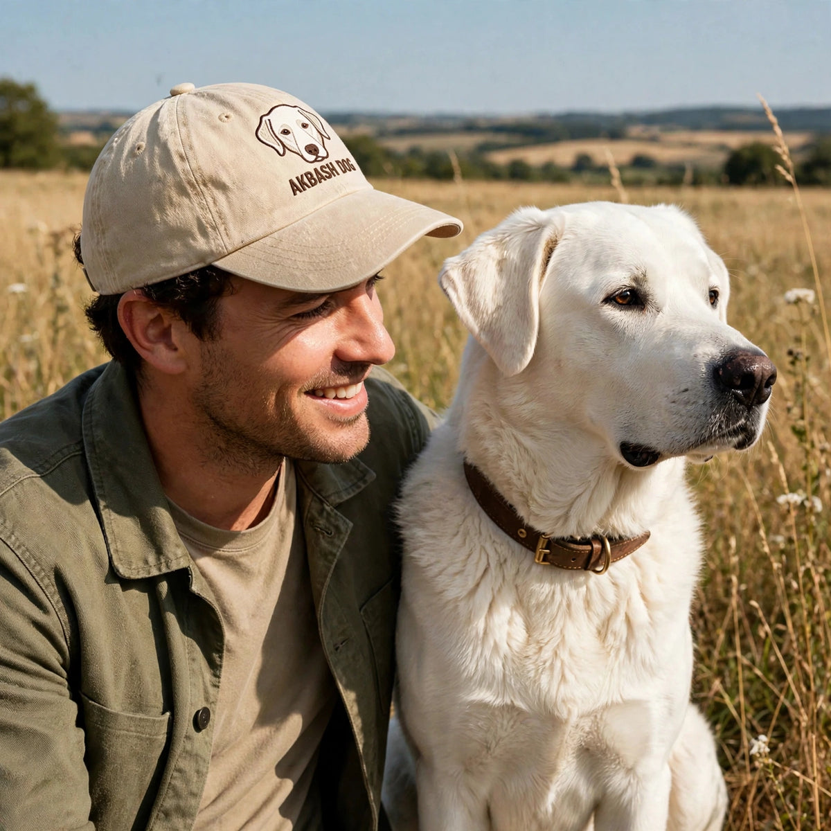 Custom Embroidered Akbash Dog Hat – White Turkish Livestock Guardian Baseball Cap, Washed Cotton Gift for Dog Lovers