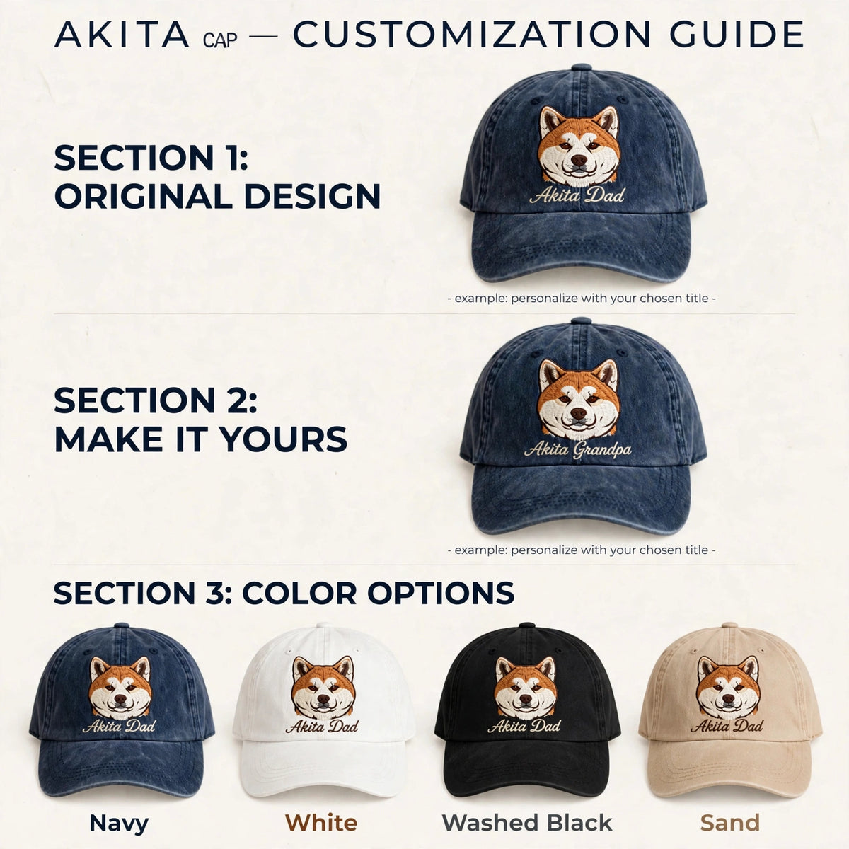 Akita Dad Gift, Personalized Japanese Spitz Dog Dad Embroidered Cap