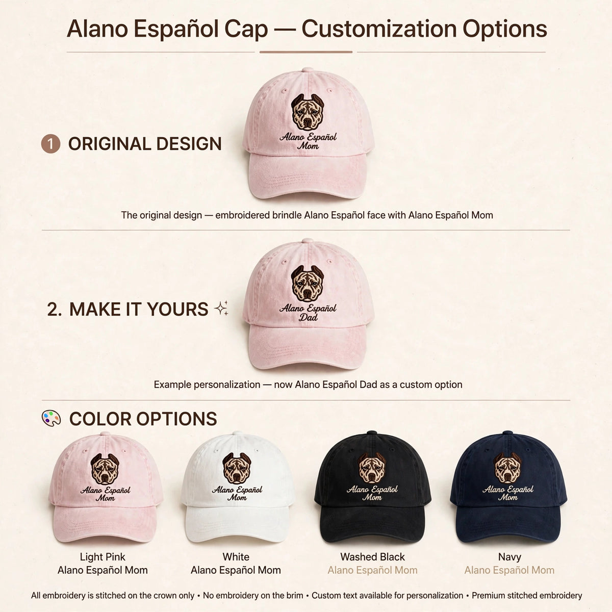 Alano Español Mom Gift, Personalized Spanish Alano Dog Mom Embroidered Cap