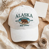 Alaska Bear Embroidered Hat, Vintage Washed Cotton Baseball Cap, Wildlife Outdoor Gift