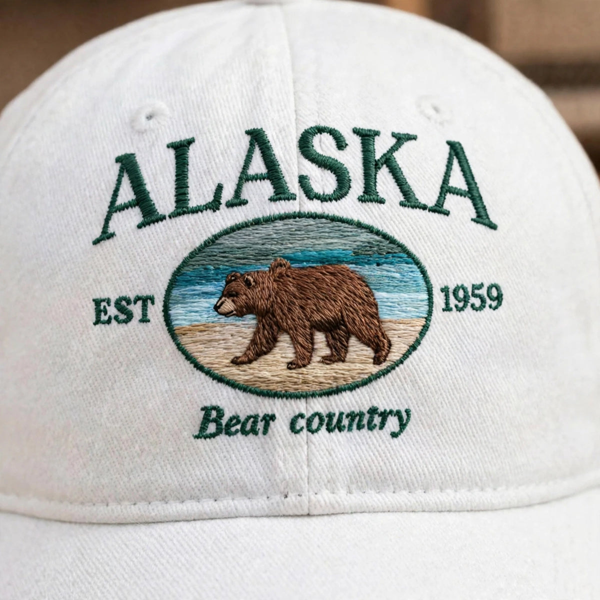 Alaska Bear Embroidered Hat, Vintage Washed Cotton Baseball Cap, Wildlife Outdoor Gift